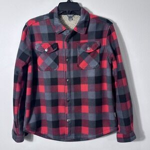 Eddie Bauer Flannel Shacket Shirt Boy's Size 14-16 Red Plaid Sherpa Lined Jacket